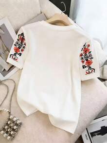 Franclia 新款圆领烧花短袖T恤，女士春夏款 - 彩色 - 查看 2