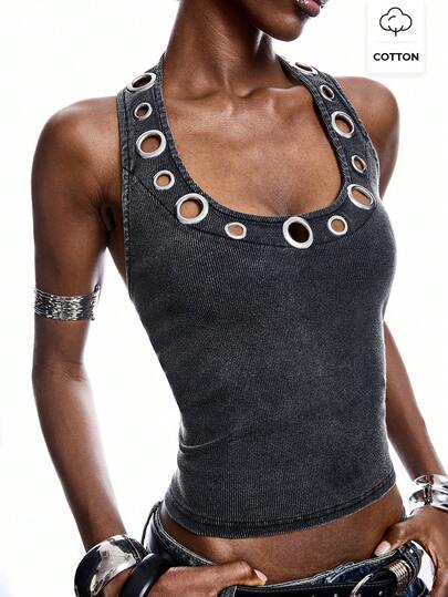 LYSMO 2026 New Arrive Minimalism Spring/Summer Women's Halter Neck Eyelet Decor Fashionable Versatile Vacation/Date Camisole