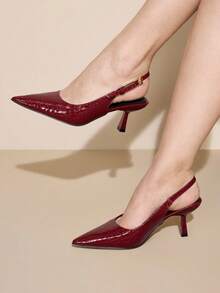 CUCCOO CURVES Tacones altos de punta elegantes y de moda con ajuste ancho para Navidad - Carmesí - Ver 4