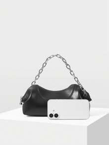 MOTF WOMEN'S FASHION STREET CHIC CHAIN ZIPPER HANDBAG, SUITABLE FOR DAILY COMMUTE - Black - View 4