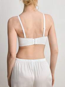 Ocili 1pc Women's Seamless Wireless Bra With Lace Trim, Supportive Soft Cup, Adjustable Shoulder Strap, Daily Comfort Wedding - White - View 2