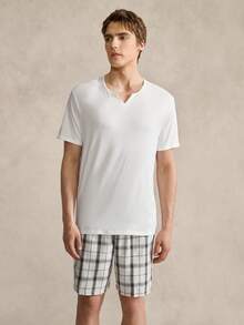 EverLounge Men's Retro British Style Black & White Plaid Short Sleeve Shorts Pajama Set - Multicolor - View 1