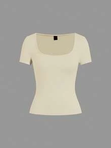 SHEIN EZwear 3件/套 女士针织T恤，多色，春夏基础款T恤 女士方领上衣 套装 纯色T恤 女士基础款上衣 多件装上衣 女士短袖上衣 修身款上衣 - 彩色 - 查看 5