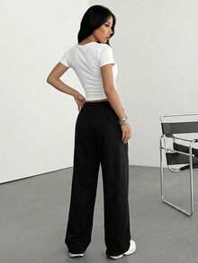 SHEIN EZwear 女士黑白配套家居服两件套 - 黑與白 - 查看 2
