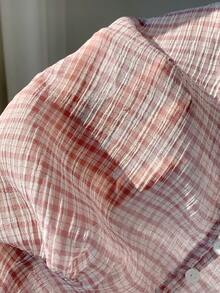 Comfortcana 粉色半透明蕾丝V领格子印花休闲无袖上衣 - 粉色 - 查看 9