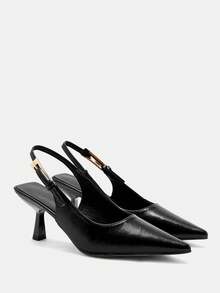 CUCCOO CURVES Women's Fashion Minimalist Pointed Toe Wine Glass Heel Commuter Shoes Wide Fit - Black - View 2