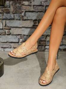 Optional Huarache Sandals With Design And Comfortable Sole - Krem - View 4