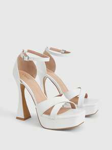 CUCCOO LuxiPop 女士厚底凉鞋，防水平台优雅交叉绑带高跟鞋 - 白色 - 查看 3