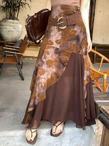 DAZY Women's Western Style Patchwork Skirt - Brown - View 4