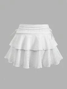 SHEIN Váy casual đơn sắc tối giản dành cho bé gái tuổi teen - trắng - Xem 2
