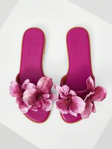 MOTF PREMIUM 女士简约花卉圆头平底鞋，优雅舒适的套脚休闲鞋，适合工作、约会、派对、圣诞节等正式场合。 - 淺紫色 - 查看 4