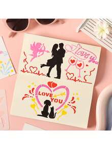 1Set Of 4 "Whispers Of Love" Hollow-Out Hand-Copy Newspaper Stencils - Cross-Border PET Material Spray-Painting DIY Drawing Templates - Sets - View 8