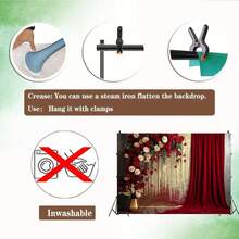 Czerwona i złota kurtyna, czerwone i białe tło z motywem róż, tło na urodziny, panna młoda, dekoracja na imprezę, tło do studia fotografii portretowej - Czerwony - Zobacz 6