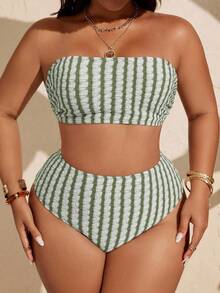 SHEIN Swim Curve Plus Size Women Simple Daily Summer Swimwear Set - Green - View 3