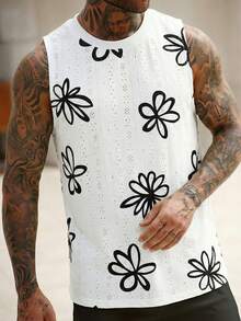 Manfinity RSRT Men's Round Neck Casual Loose Breathable Printed Tank Top, Summer - Apricot - View 5