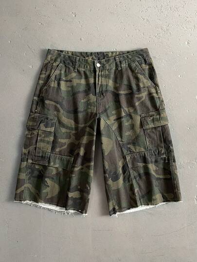 StoneGrade Manfinity Streetrush Men's Casual Cargo Pockets Camouflage Frayed Hem Loose Denim Shorts Jorts Going Out Hang Out Party Disco Street