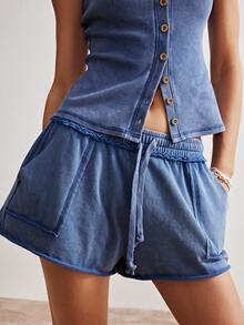 Bohemela 2件套 女士休闲纯色针织修身背心和低腰短裤 - 藏蓝色 - 查看 6