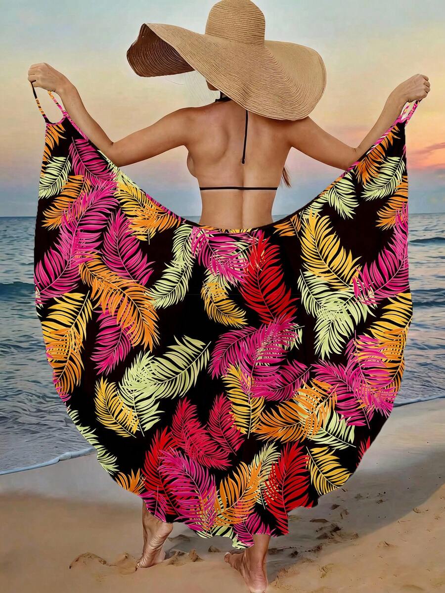 Breezaya Women's Contrast Color Print Vacation Style Cover-Up - Hot Pink - View 1