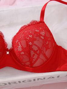 1pc Sexy Lace Simple Gather Lift Small Bust Underwire Bra - Multicolor - View 4