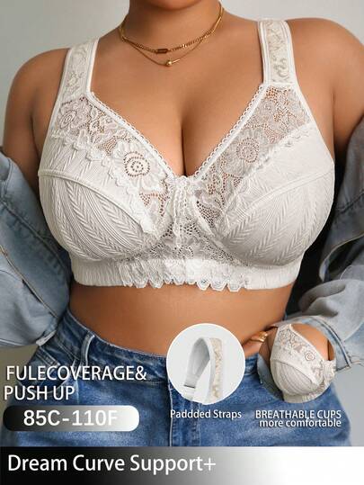 DesireSculpt 1件加大码蕾丝拼接无钢圈文胸