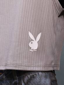 PLAYBOY X SUMWON Ribbed Cropped Muscle Tank Top Sleeveless Crew Neck Casual Summer Streetwear Essential - Grey - View 5