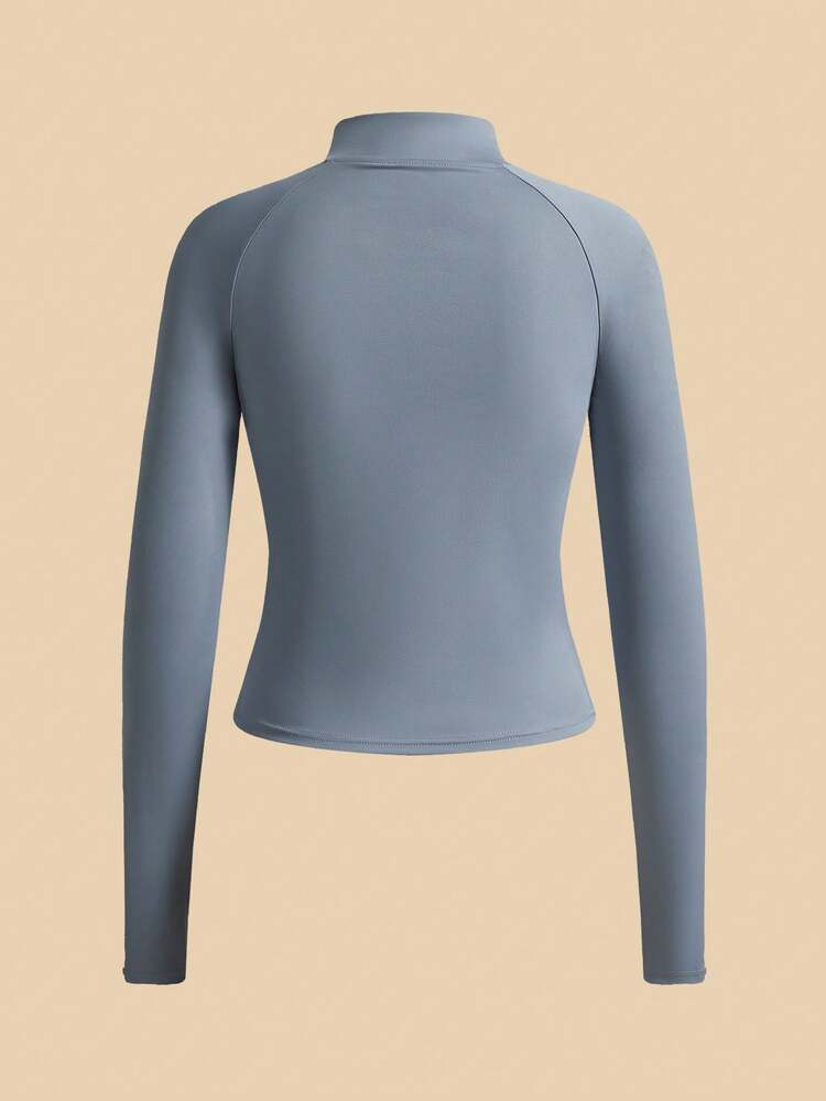 Farbblock Yoga Jacke, Hochkragen Slim Fit Naked Feel Fitness Top für Frauen