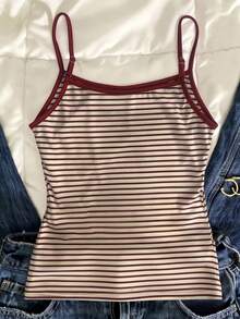 Glimmora Women's Casual Basic Burgundy Striped Tank Top - Burgundy - View 2