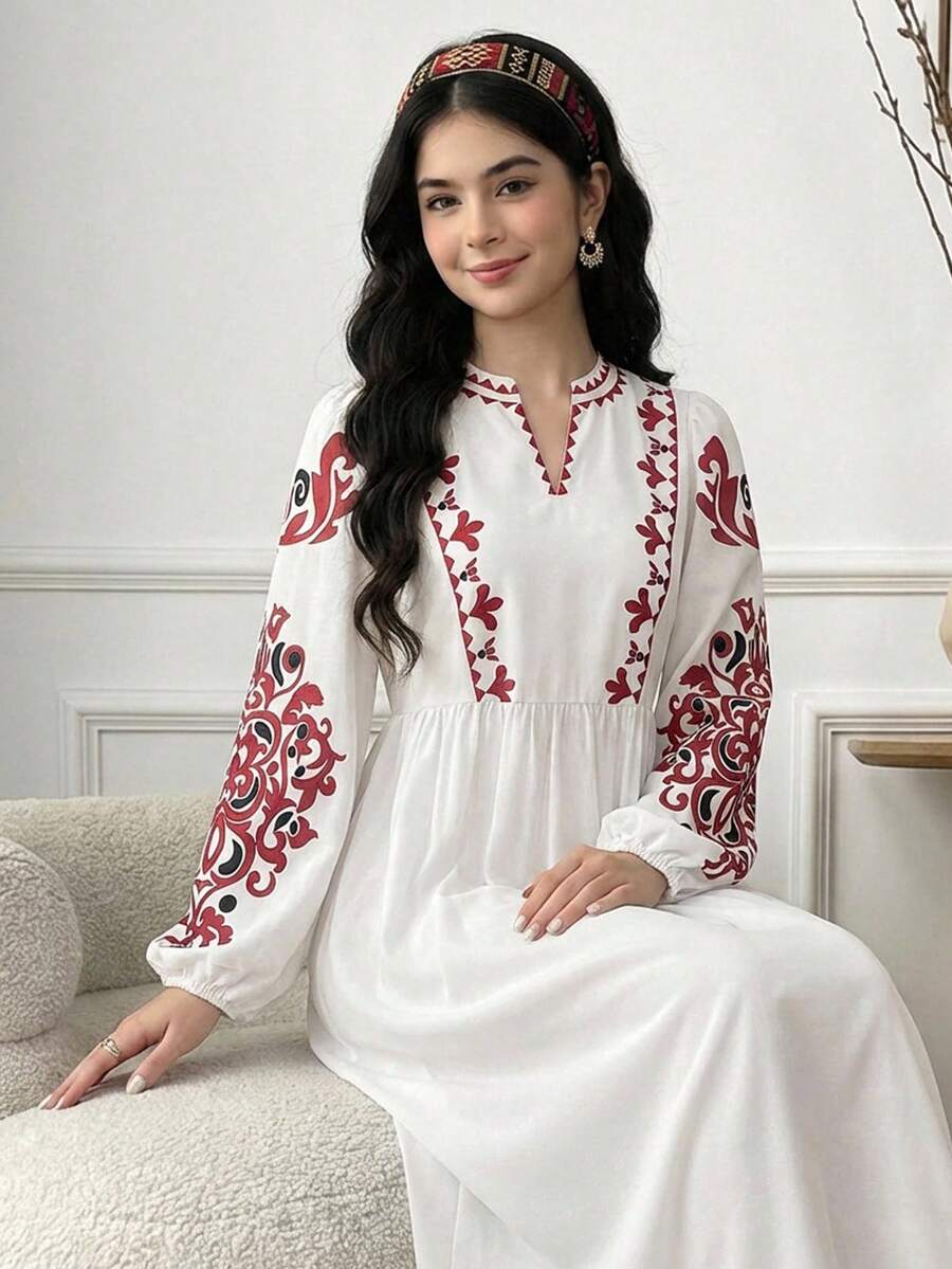 SHEIN 少女白色纯色休闲度假长袖连衣裙，女童春秋季连衣裙，日常穿着 - 白色 - 查看 1