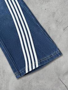 男童新款时尚做旧复古撞色织带抽绳腰海军蓝牛仔直筒喇叭裤，春夏款，适合儿童春夏日常穿着，男童街头风，男童沙滩装，男童度假波西米亚风，男童休闲牛仔裤，印花牛仔裤，幼儿牛仔裤，4岁男童牛仔裤，夏季牛仔裤，休闲牛仔裤 - 中等水洗藍 - 查看 5