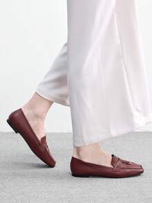 CUCCOO BIZCHIC Women's Fashion Daily Wear Square Toe Shoes With Gold Lock Decor Valentine's Day - Brown - View 3
