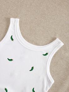 INAWLY Chili Pepper Embroidery Design Women's Round Neck Camisole - White - View 4
