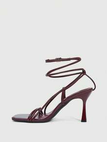 CUCCOO SZL Giày sandal cao gót mũi vuông mỏng màu cà phê thời trang dành cho nữ, kiểu dáng gợi cảm, thích hợp cho tiệc tùng, dạ hội, hẹn hò, hộp đêm. - Màu Đỏ Sâu - Xem 10