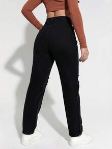 SHEIN ICON Quần Jeans Denim Rách Nữ - màu đen - Xem 2