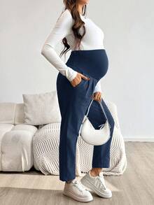 SHEIN Maternity Solid Color Casual Pants - Royal Blue - View 4