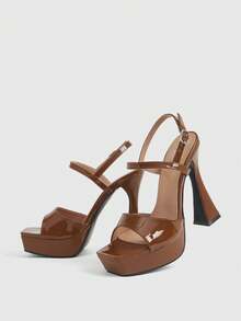 CUCCOO LuxiPop Women's Chunky Heel Sandals With Waterproof Platform And Ankle Strap, Elegant Style - Brown - View 6