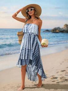 Sylviya Women's Casual Tie-Dye Ruffled Hem Tube Dress For Vacation,Vacation - Multicolor - View 3