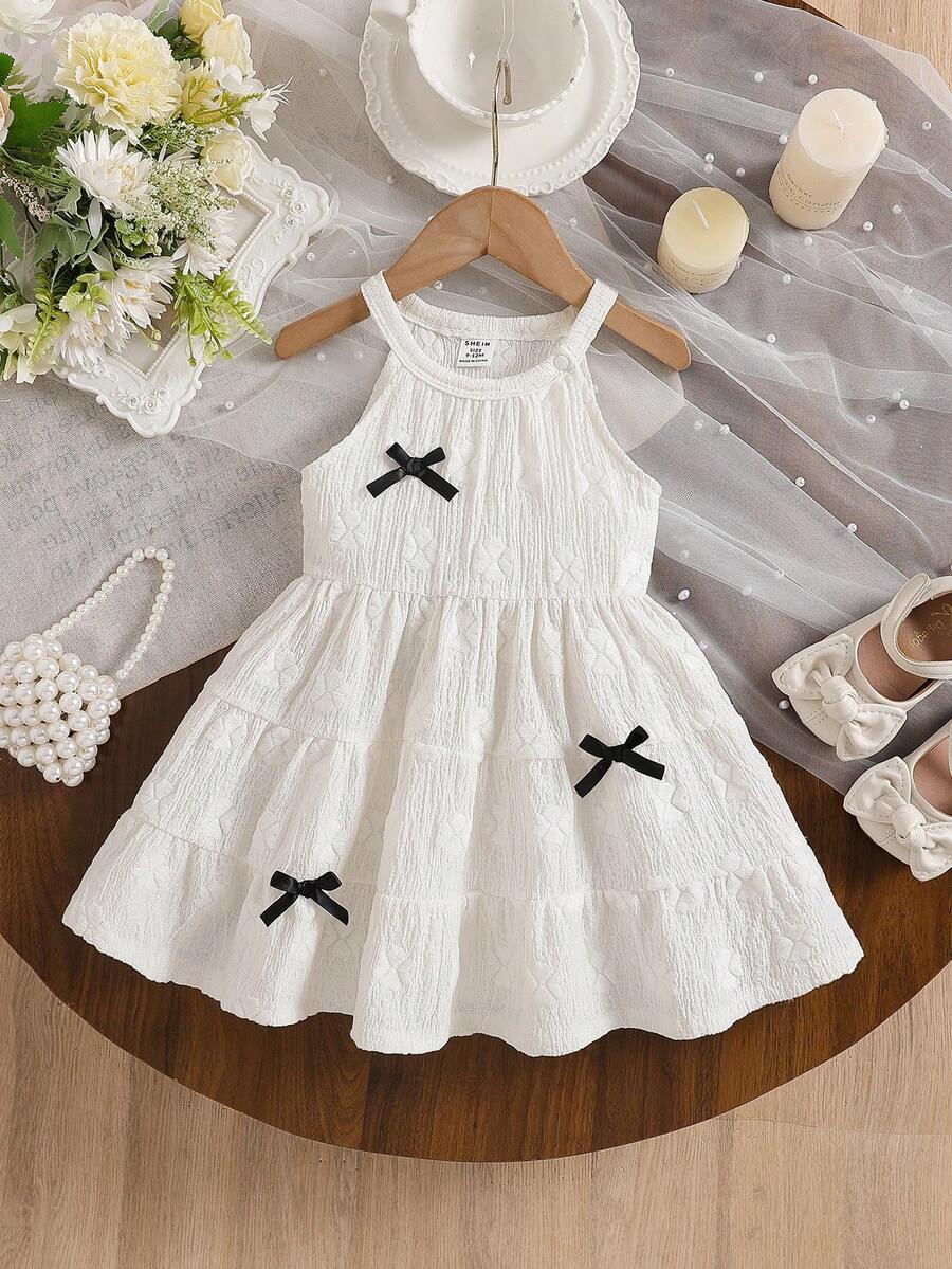 SHEIN 女婴休闲度假针织连衣裙，适合旅行 - 白色 - 查看 1