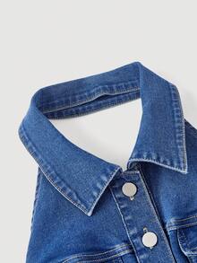 SHEIN Sweetro Women's Fashionable Casual Slim-Fit Sleeveless Denim Top - Medium Wash - View 4