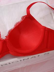 1pc Sexy Lace Simple Gather Lift Small Bust Underwire Bra - Multicolor - View 3
