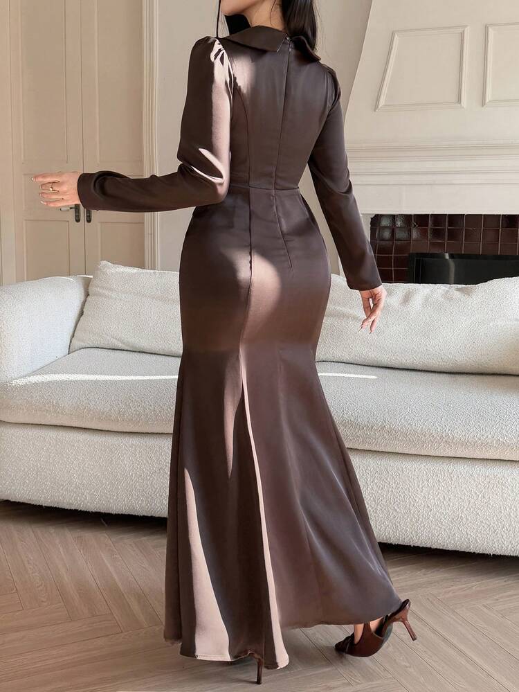 Brown Long Elegant Formal Dress, Suitable For Spring/Summer, Weddings, Parties, Formal Events, Commuting Dress Sundress