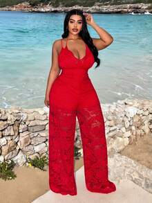 Slaydiva 新款/复活节/西部风/节日/新年/情人节性感/街头风女装/辣妹蕾丝吊带连体裤 大码 - 红色 - 紅色 - 查看 13
