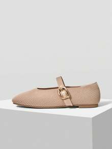 MOTF PREMIUM WOMEN SQUARE TOE BUCKLE STRAP FLATS VALENTINE'S DAY - Apricot - View 4