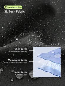OutZeal 女士黑色冲锋衣，适合露营、徒步，防水防风，可卷起兜帽，后部网眼设计，抽绳腰带，带口袋 - 黑色 - 查看 7
