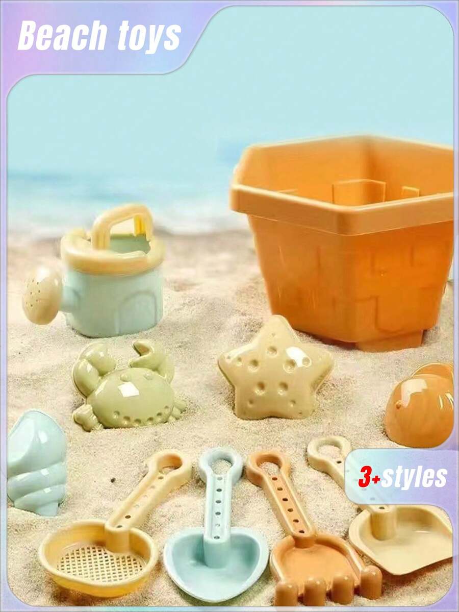 9/10 piezas Juego de juguetes de playa, juguetes de agua y arena, carrito de playa, herramientas de cubo para cavar y jugar en la arena, herramientas de excavación de playa y nieve para niños, juegos de juguetes de playa, juegos interactivos padres-hijos - Multicolor - Ver 1