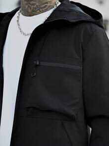 Devon Thys Men's Long Sleeve Hooded Drawstring Soft Shell Wind & Water Resistant Jacket, Sports Casual With Front Large Pocket, Side Zipper Pockets, Suitable For Daily Wear, Popular Model, For Fall - Black - View 4