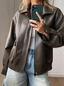 DAZY Women's Loose Fit Old Money Design Casual Windbreaker Jacket, Versatile Regular Coat For Spring, Summer, Autumn, Winter - Black - View 3