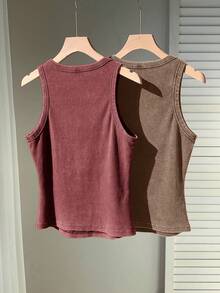 Comfortcana 2pcs/Set Seamless Knit Crop Top & Leggings Set - Red - View 2