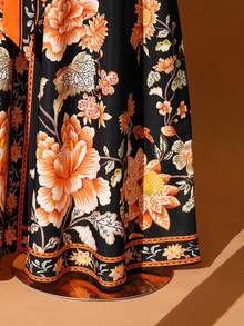 Rometta Váy maxi thắt eo thanh lịch cho nữ cỡ lớn, Váy cổ chữ V họa tiết hoa đi nghỉ và hẹn hò, Váy maxi thắt eo cổ chữ V sang trọng khi đi làm cỡ lớn, Váy maxi họa tiết hoa thời trang giúp thon gọn, Thích hợp cho kỳ nghỉ, tiệc tùng hàng ngày, ăn tối, tụ tập - màu đen - Xem 7