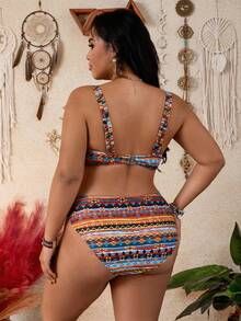 Swim Vcay Plus Size Women 2pcs Random Print Underwire Bikini Set - Multicolor - View 2