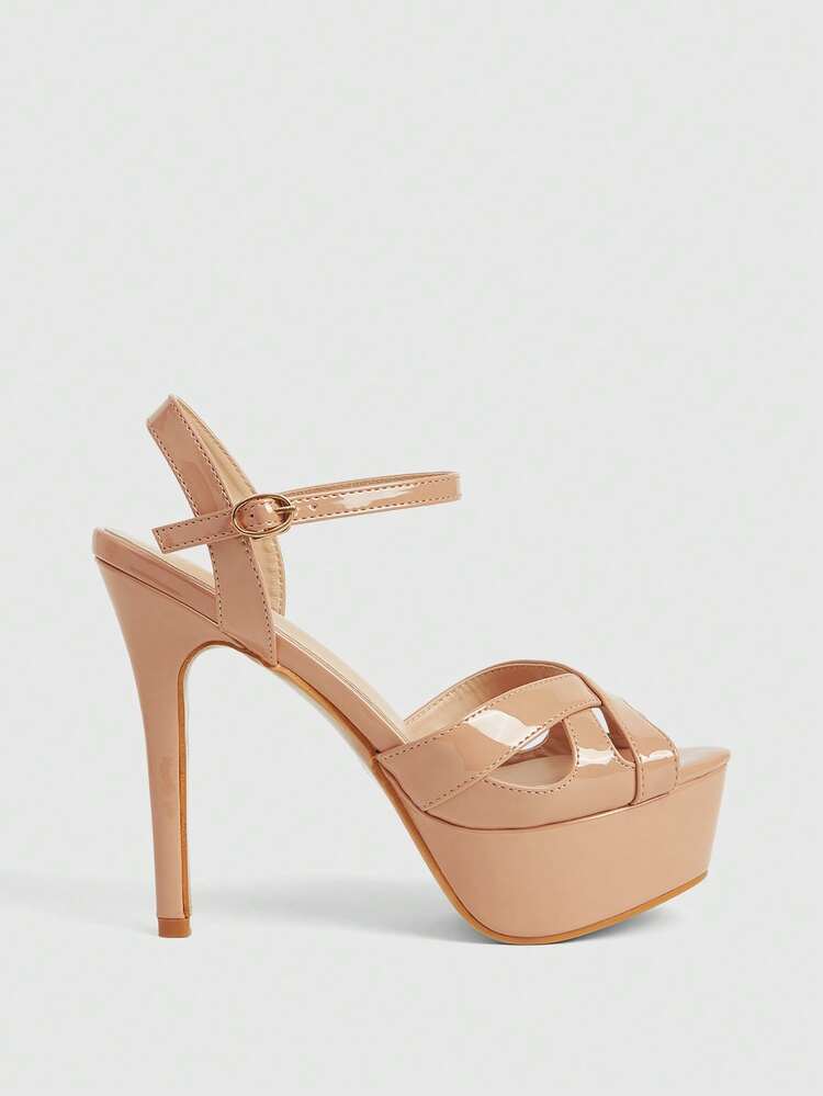 CUCCOO LuxiPop 13cm Super High Heel Sandals, Women's Sexy Pointed Toe Criss-Cross Strap Stilettos, Glossy Solid Color Nightclub T-Stage Show Shoes, Daily Date, Leg Lengthening 4cm Waterproof Platform, Suitable For Spring/Summer, Vacation, Travel, 2000s Style